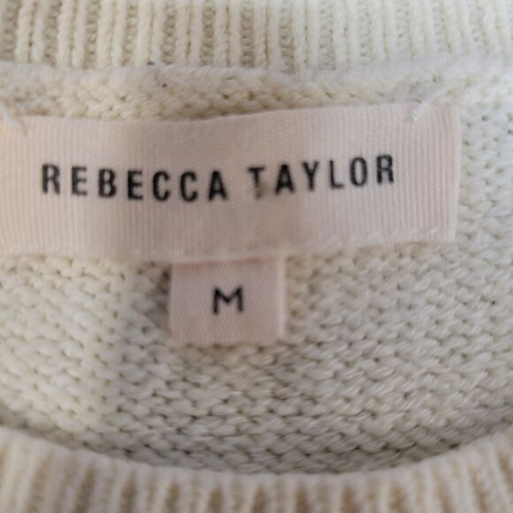 Rebecca Taylor Ivory Crewneck Sweater Gray Leopard Print Detail Size Medium - Picture 7 of 7